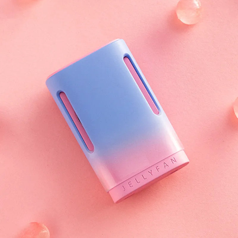 Jelly USB hanging neck fan in mint peach colour, compact and portable for hands-free cooling