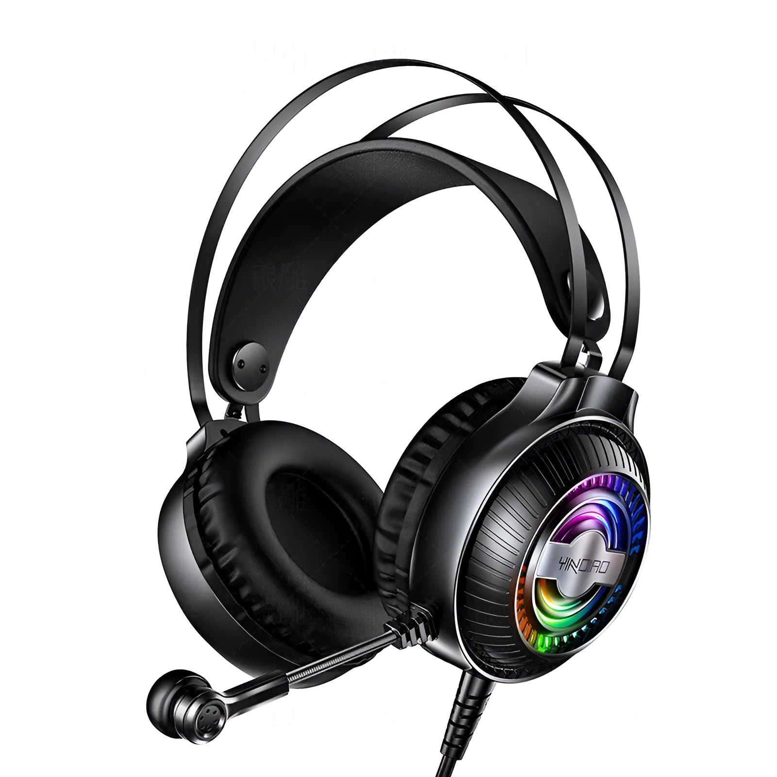 Wired black or white PC headset with microphone, protein earmuffs, and a long cable with 3.5mm plug.