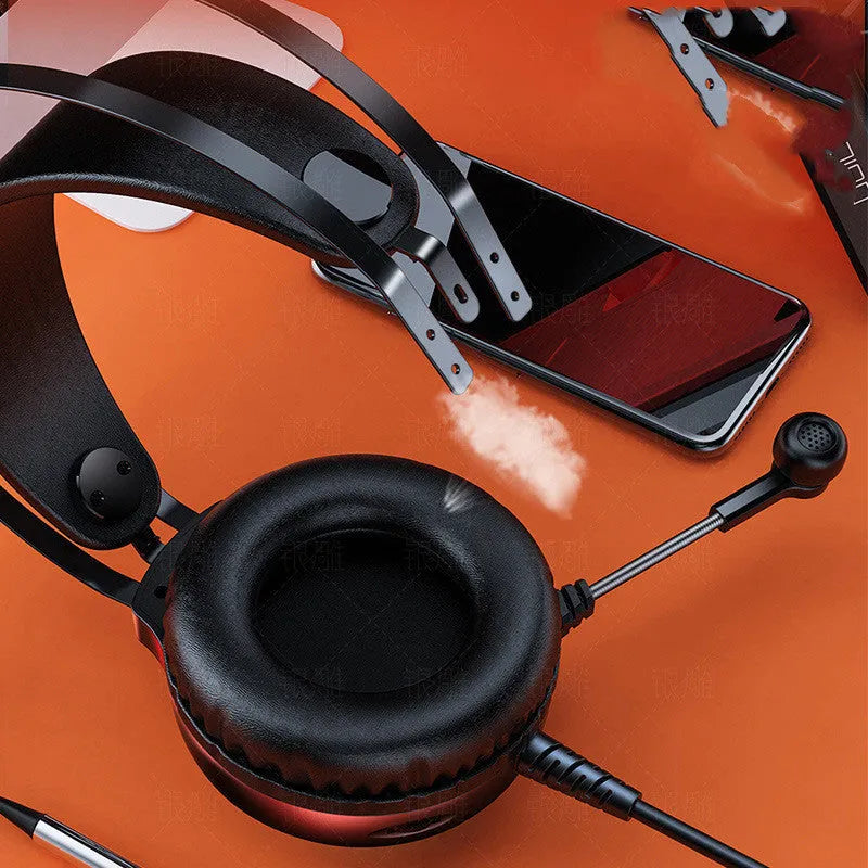 Wired black or white PC headset with microphone, protein earmuffs, and a long cable with 3.5mm plug.
