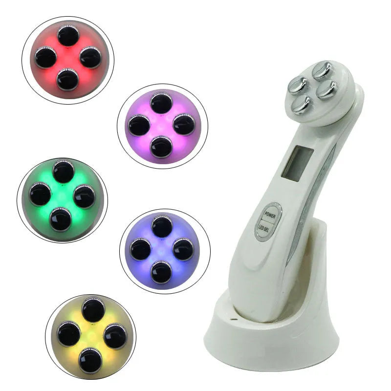 Facial LED colour light beauty instrument in ABS, 165 x 45 x 46mm, with USB cable and instruction leaflet