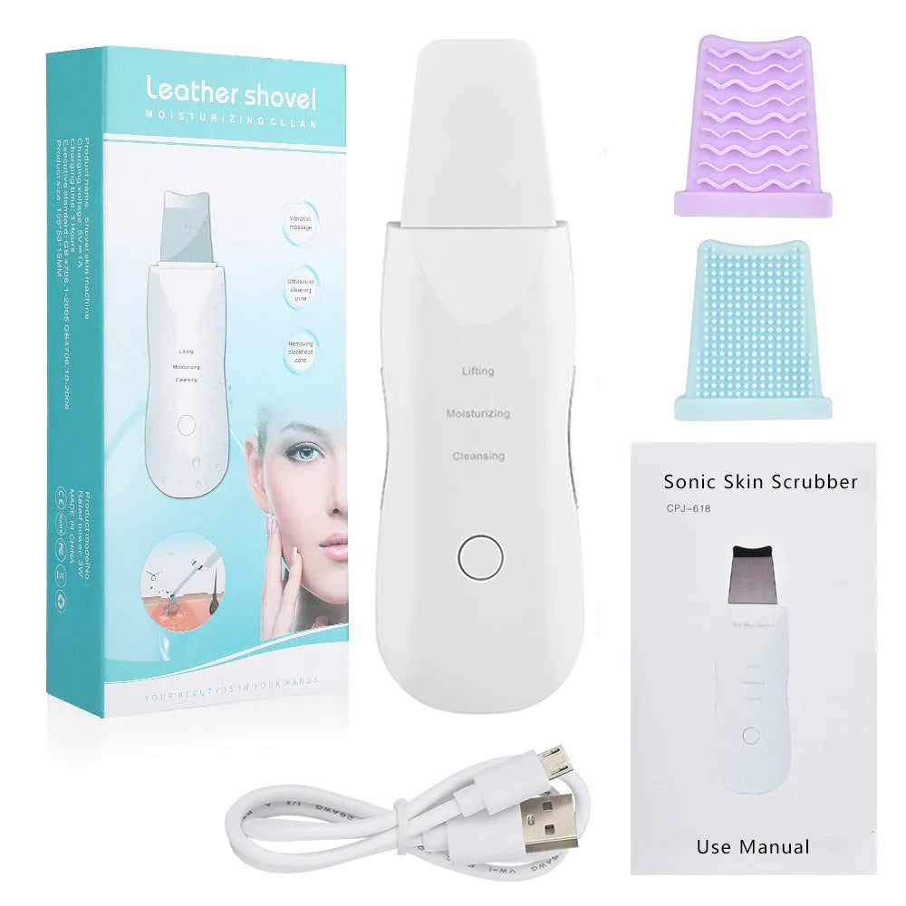 Facial LED colour light beauty instrument in ABS, 165 x 45 x 46mm, with USB cable and instruction leaflet