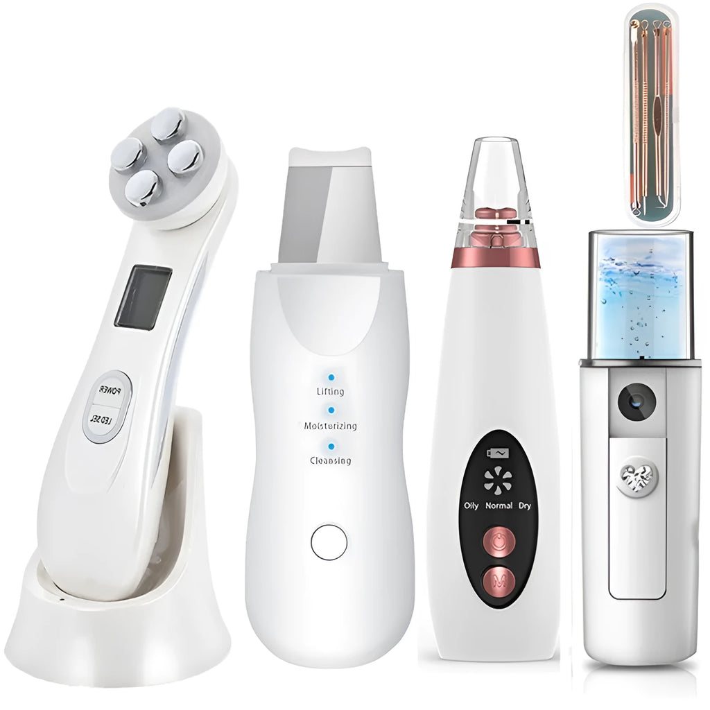 Facial LED colour light beauty instrument in ABS, 165 x 45 x 46mm, with USB cable and instruction leaflet