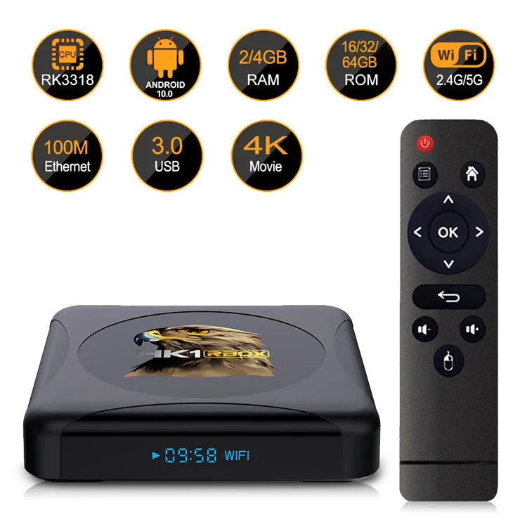 Android HD network player set-top box with 4GB RAM 64GB storage and UK plug