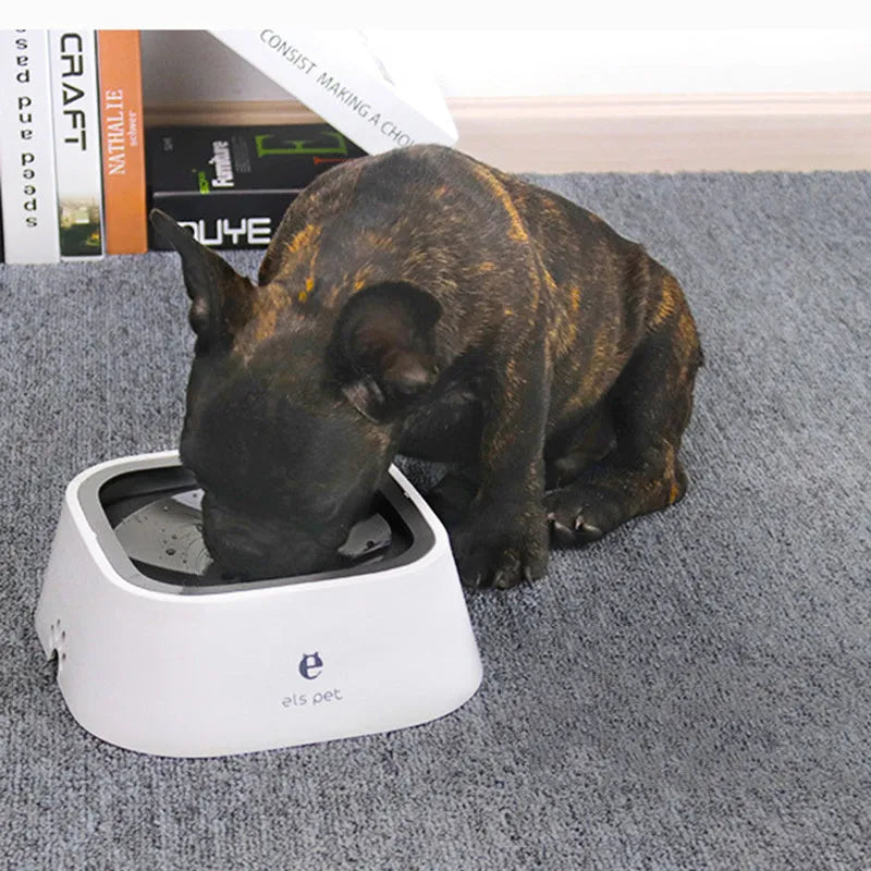 Non-wet mouth dog bowl with floating board, splash-proof cover, 1.5L capacity, ABS and PP, in pink, blue, gray or white