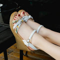 Women's pink wedge sandals with a fish mouth design and thick non-slip heel.