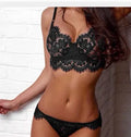 Black mesh and lace women's lingerie set with stretchy polyester fabric available in multiple sizes