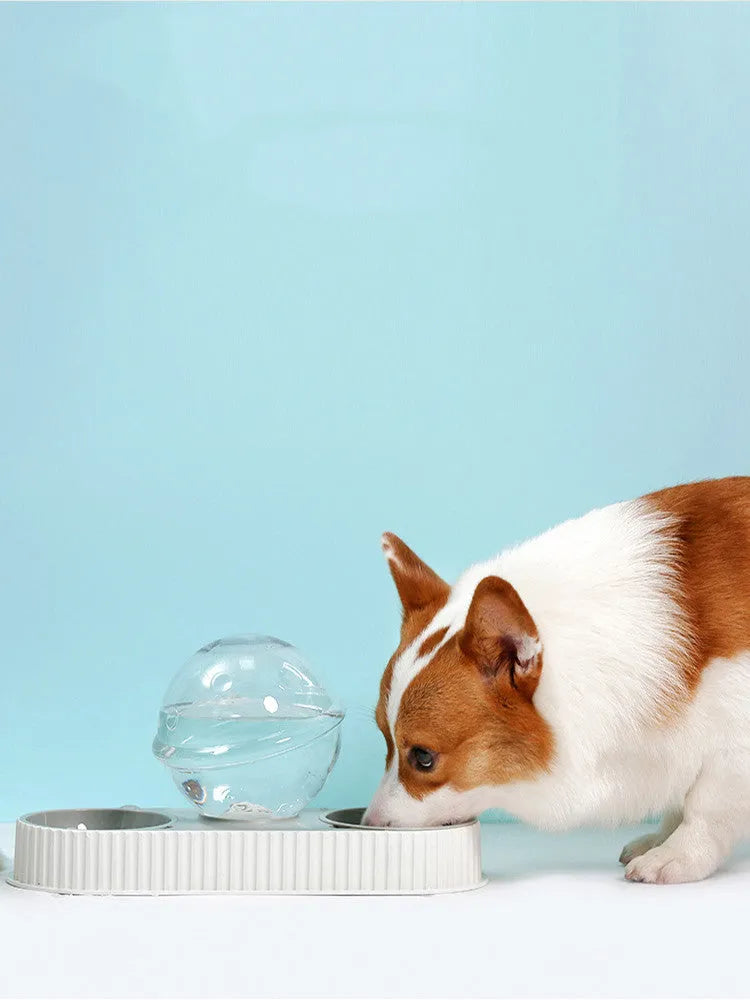 Automatic pet water feeder with 2.8L container and dual dishes in pink