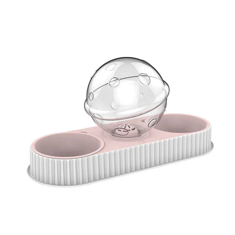 Automatic pet water feeder with 2.8L container and dual dishes in pink