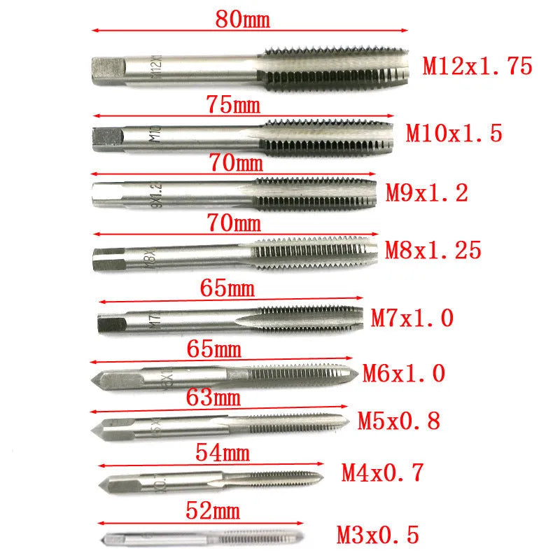 20-piece metric hand tap and die set with alloy steel tools and wrench for M3 to M12 threads
