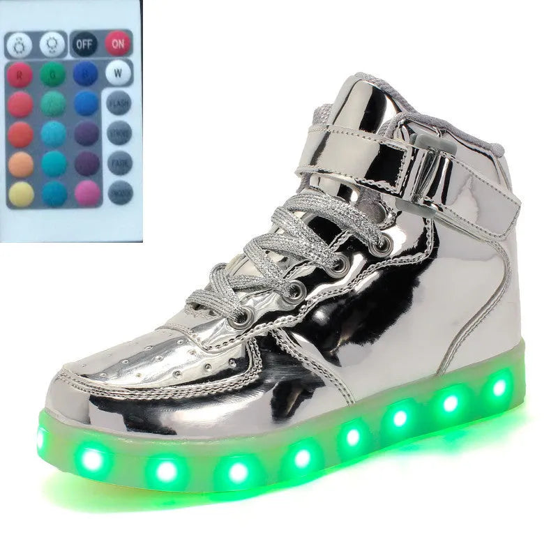 High-top LED luminous running shoes with remote control, rubber sole, available in multiple colours and sizes 35-46