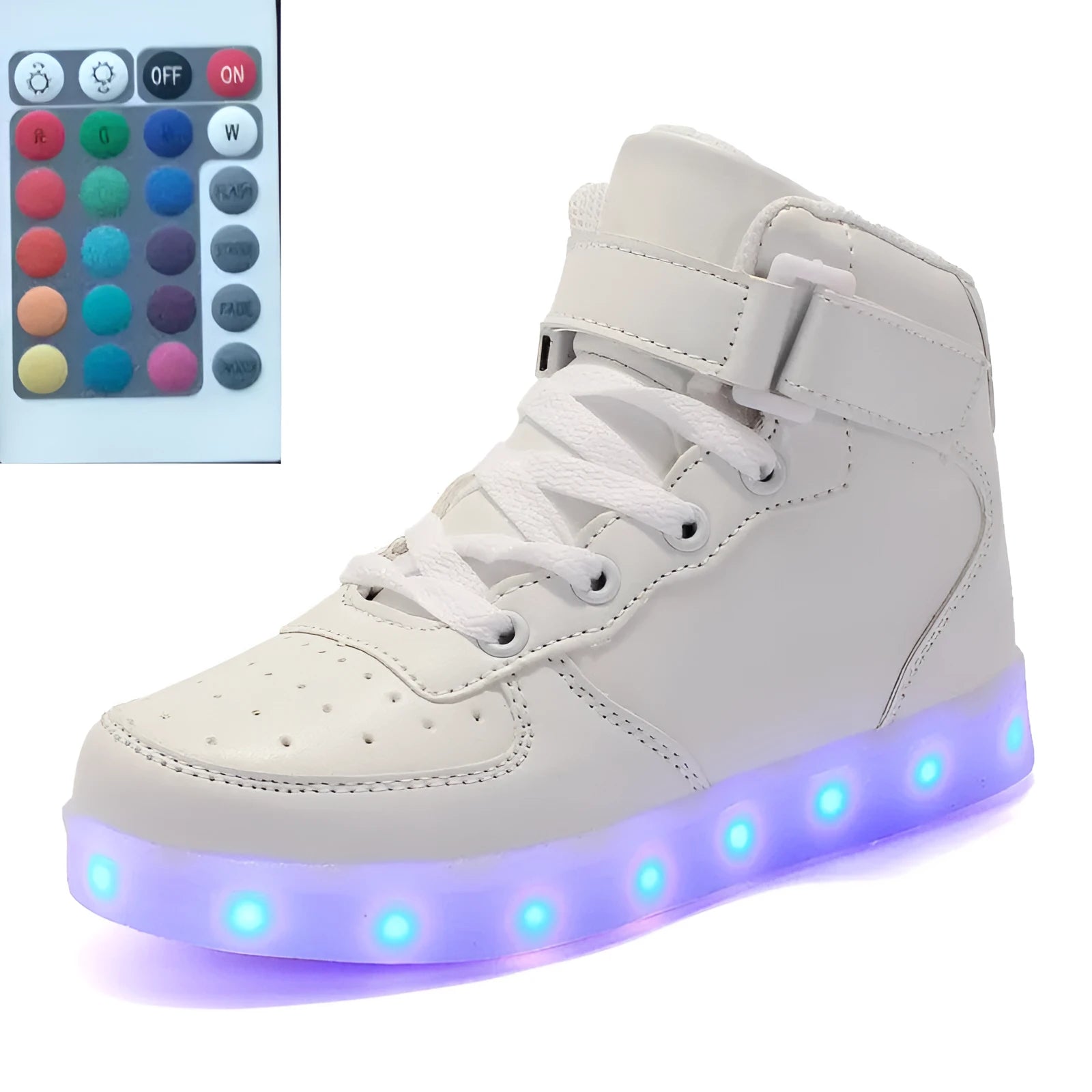 High-top LED luminous running shoes with remote control, rubber sole, available in multiple colours and sizes 35-46