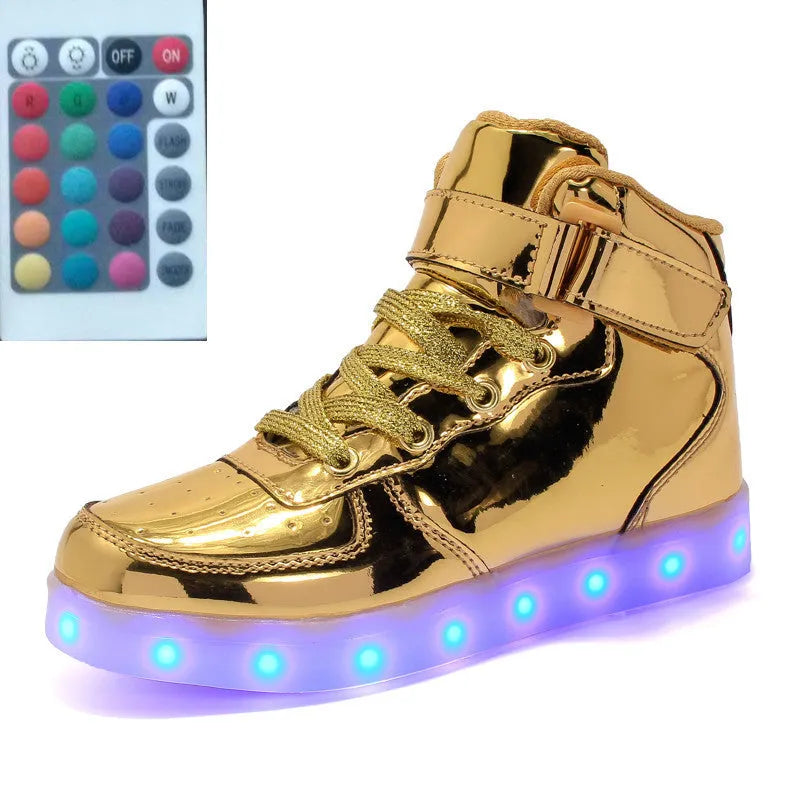 High-top LED luminous running shoes with remote control, rubber sole, available in multiple colours and sizes 35-46