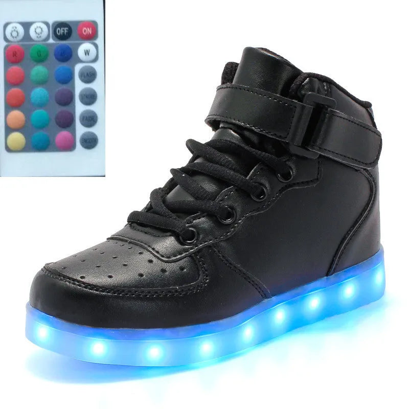 High-top LED luminous running shoes with remote control, rubber sole, available in multiple colours and sizes 35-46