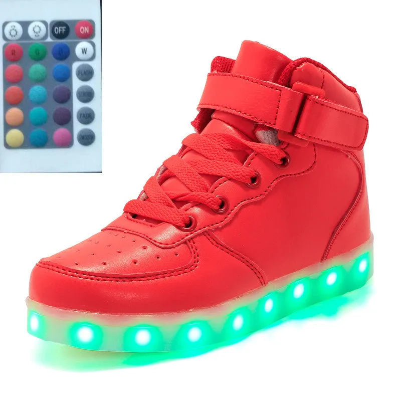 High-top LED luminous running shoes with remote control, rubber sole, available in multiple colours and sizes 35-46
