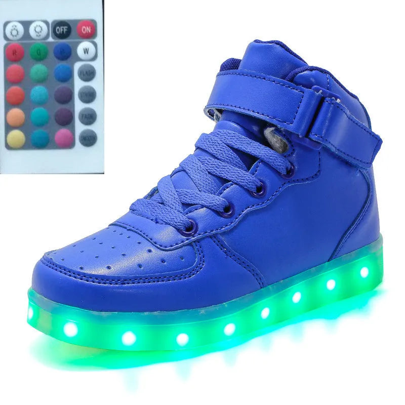 High-top LED luminous running shoes with remote control, rubber sole, available in multiple colours and sizes 35-46