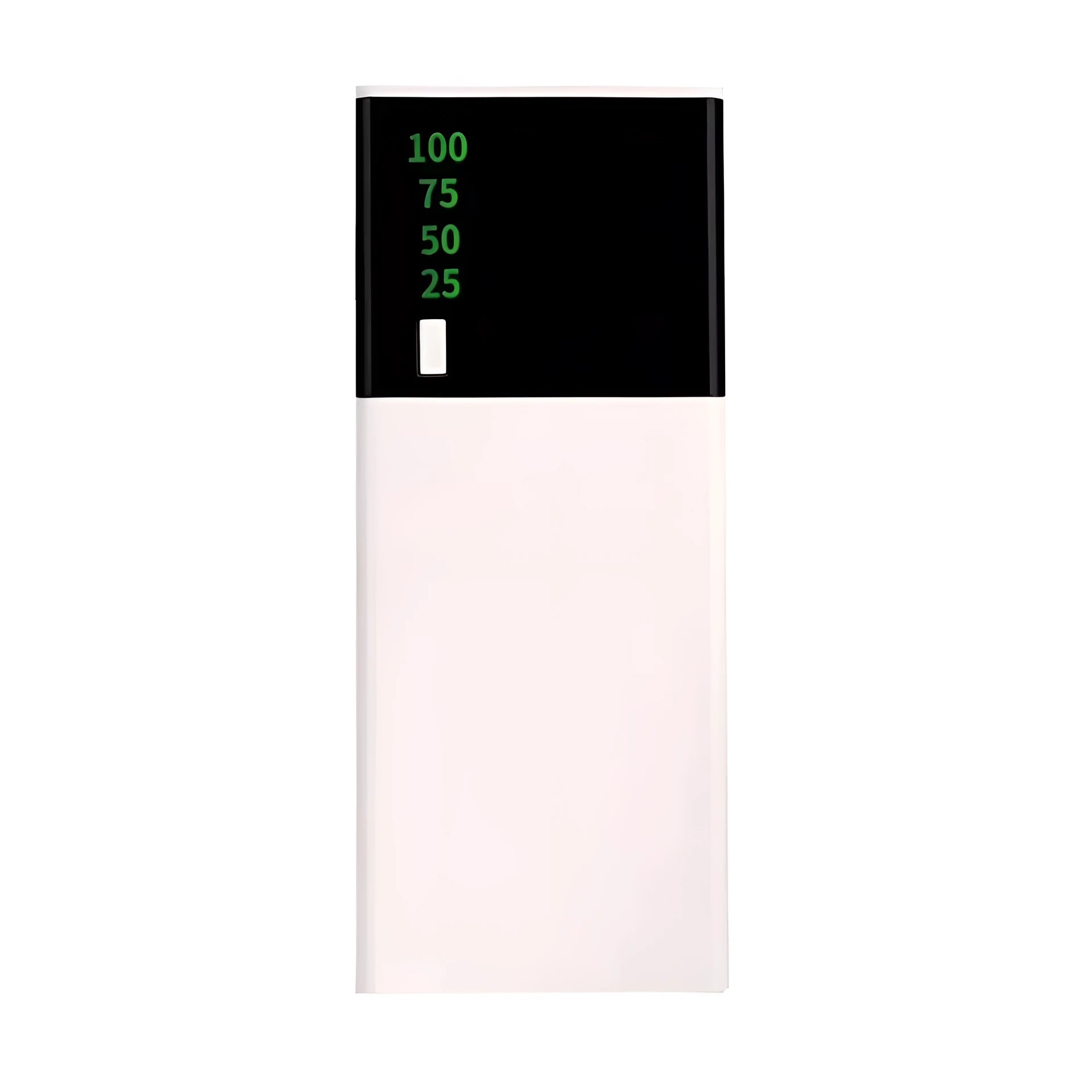 Black 20000mAh power bank with aluminium shell 18650 batteries showing charging port