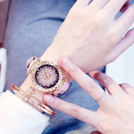 Women's waterproof fashion watch with round 32mm dial, mineral glass, and PU case in multiple colour options