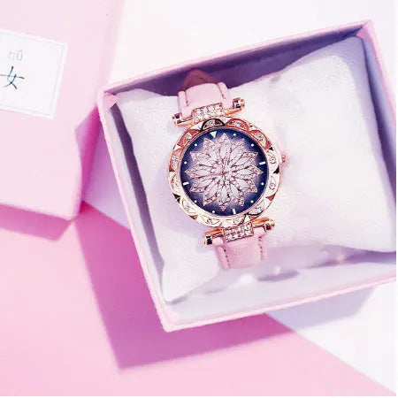 Women's waterproof fashion watch with round 32mm dial, mineral glass, and PU case in multiple colour options