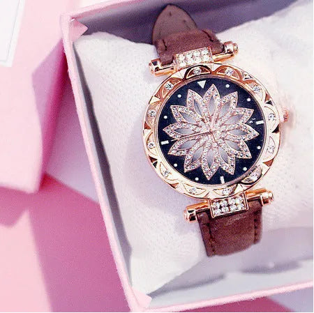 Women's waterproof fashion watch with round 32mm dial, mineral glass, and PU case in multiple colour options