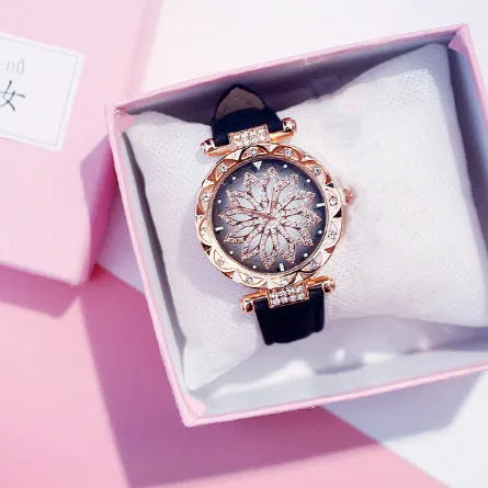 Women's waterproof fashion watch with round 32mm dial, mineral glass, and PU case in multiple colour options