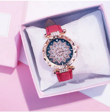 Women's waterproof fashion watch with round 32mm dial, mineral glass, and PU case in multiple colour options