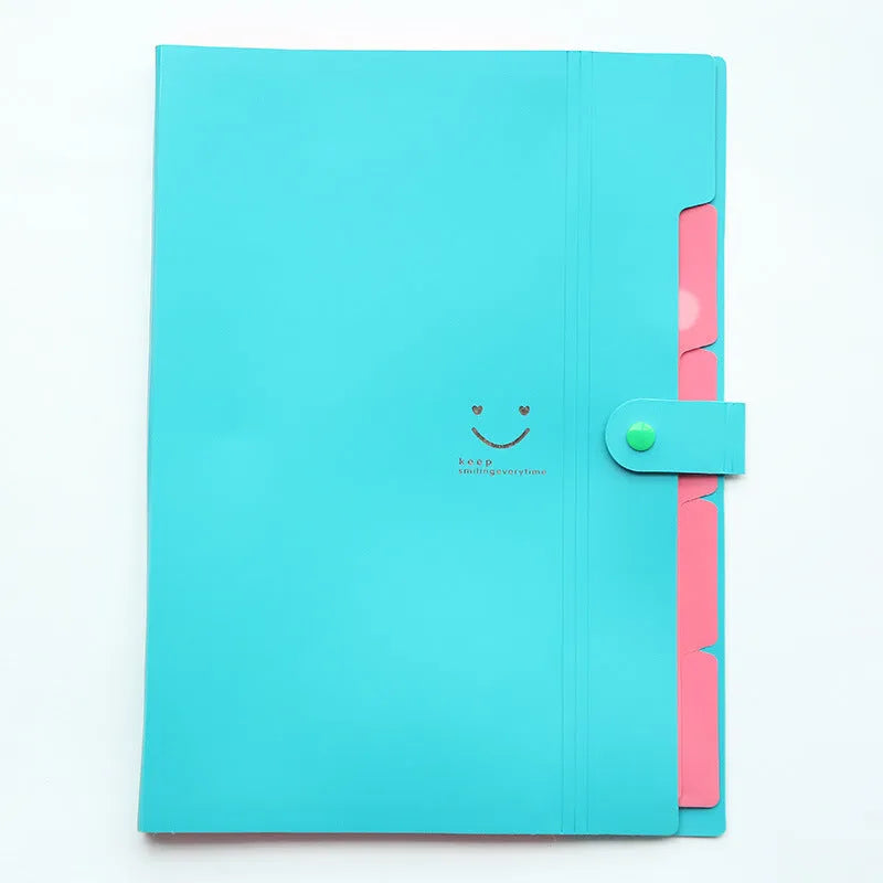 A4 plastic multi-page folder document organiser shown in one of ten available colours.
