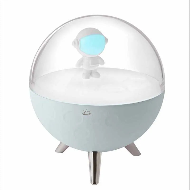 Cartoon-themed USB LED night light with plastic shade showing white and blue lighting options