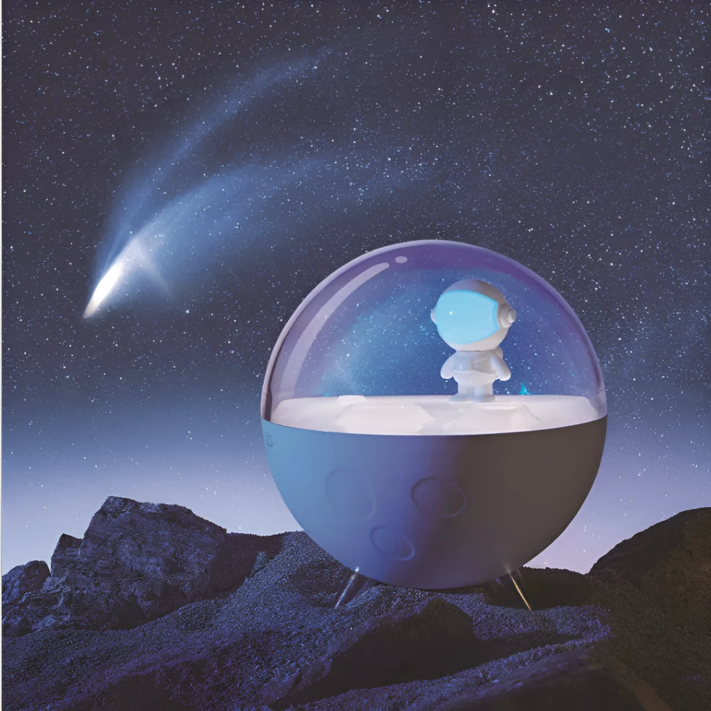 Cartoon-themed USB LED night light with plastic shade showing white and blue lighting options