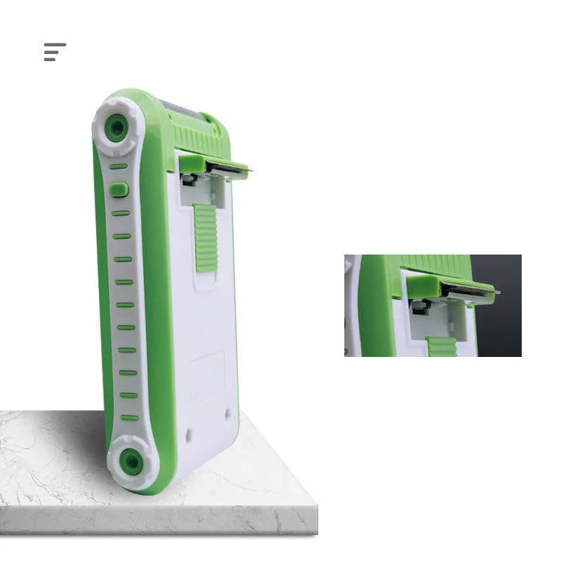 Reciprocating double-layer net electric shaver in photo colour with AC power cord.