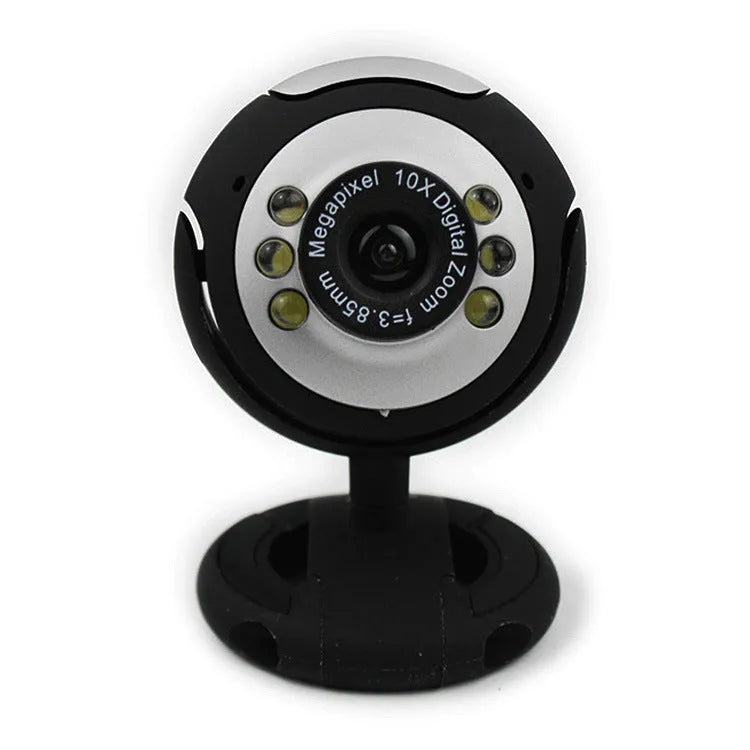 USB webcam with ring of six white LED lights around the lens and a built-in microphone.