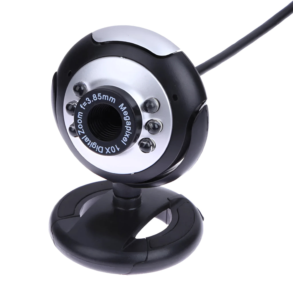 USB webcam with ring of six white LED lights around the lens and a built-in microphone.