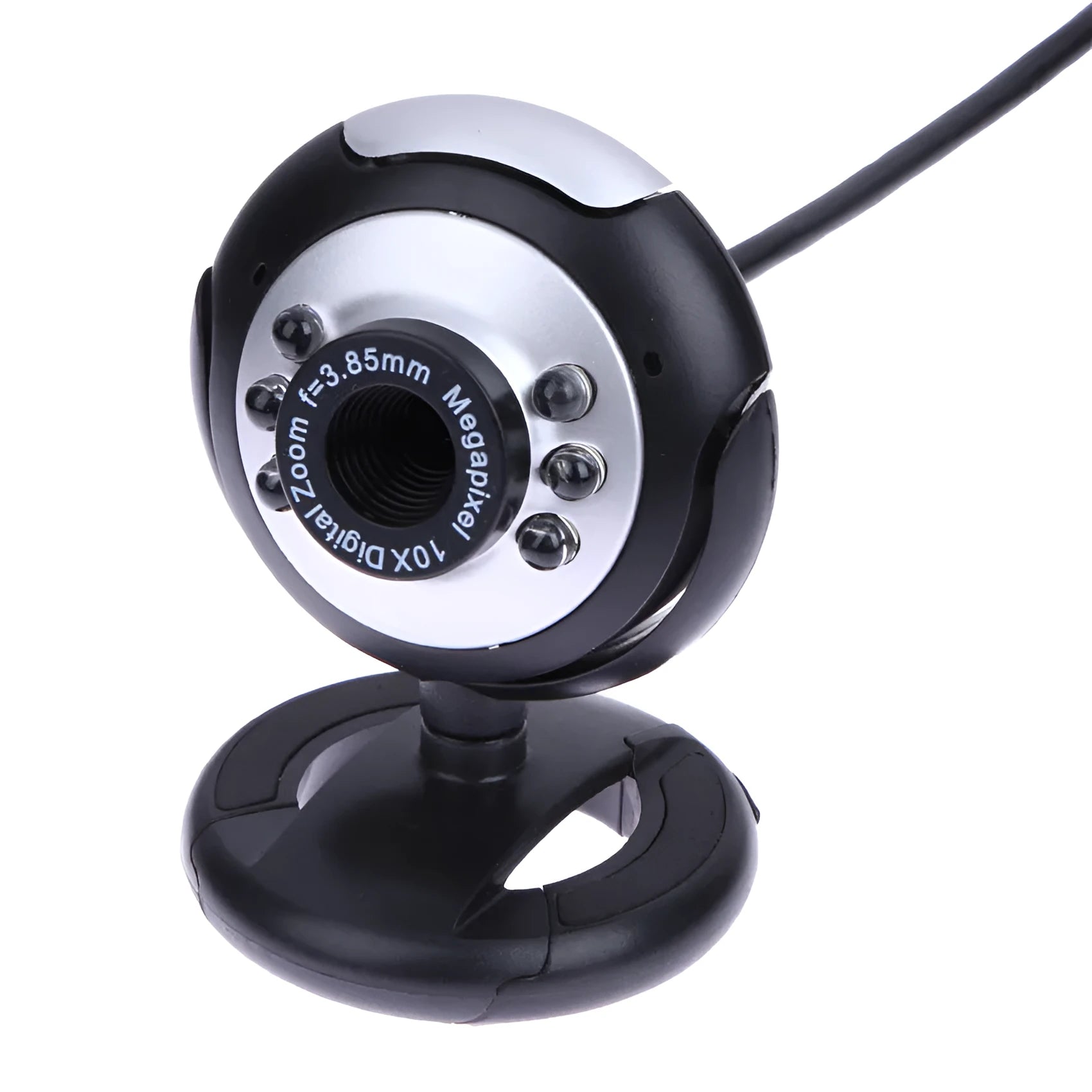 USB webcam with ring of six white LED lights around the lens and a built-in microphone.