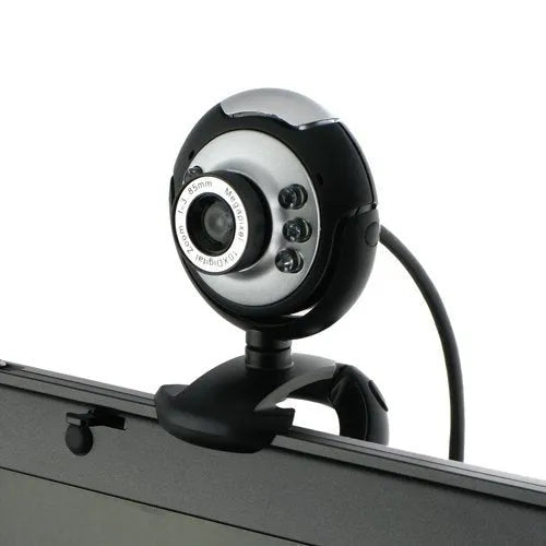 USB webcam with ring of six white LED lights around the lens and a built-in microphone.