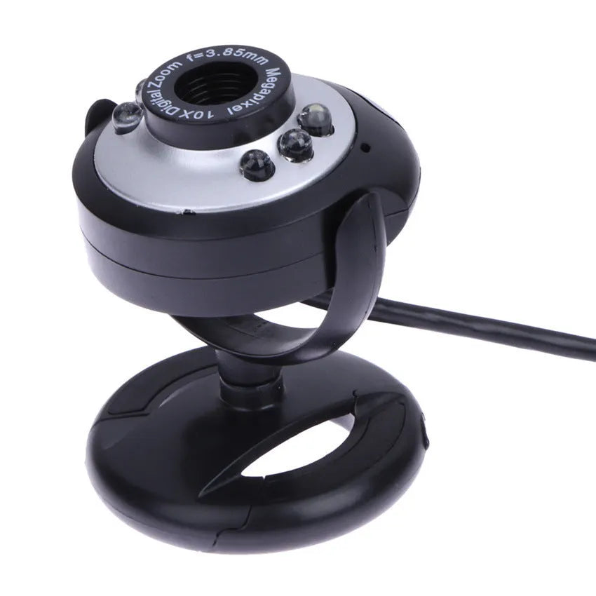USB webcam with ring of six white LED lights around the lens and a built-in microphone.