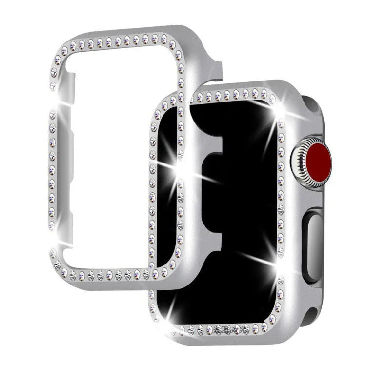 Aluminium alloy diamond frame protective case for Apple Watch in silver, black, rose gold, rose pink, and gold colours