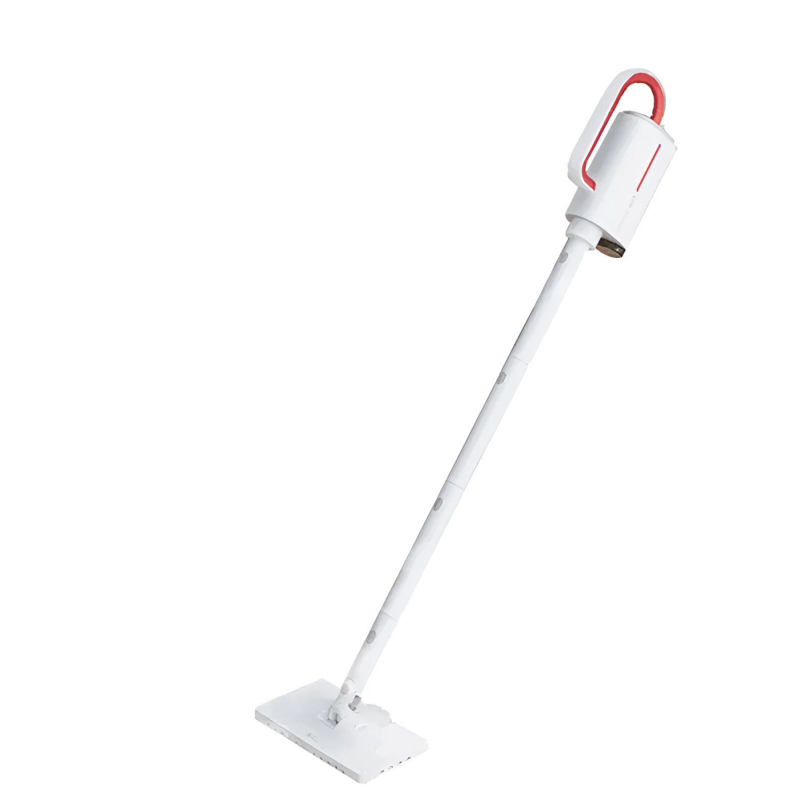 White Deerma DEM-ZQ610 steam cleaner unit with assorted brush heads including glass scraper and mop.
