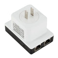 300M mini wireless signal repeater in black with dual network ports and lightning protection