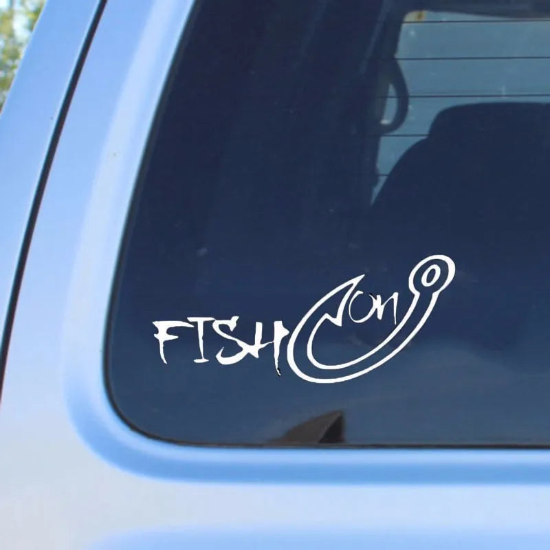 Fishing hook car sticker in regular black colour for outdoor sports vehicle personalisation