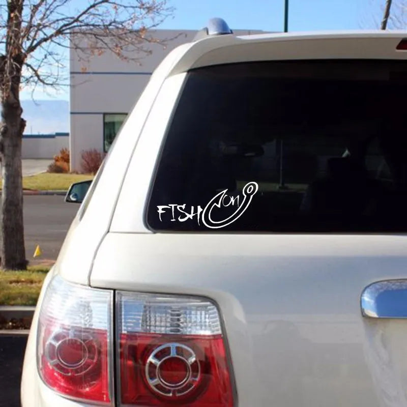 Fishing hook car sticker in regular black colour for outdoor sports vehicle personalisation