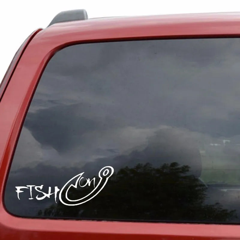 Fishing hook car sticker in regular black colour for outdoor sports vehicle personalisation