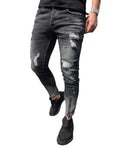 Men's black ripped jeans with zipper elastic feet and small leg opening
