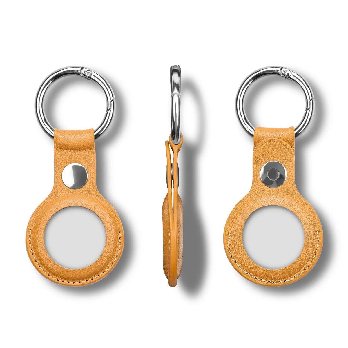 Apple AirTag protective sleeve in PU leather with metal loop attachment in various colours
