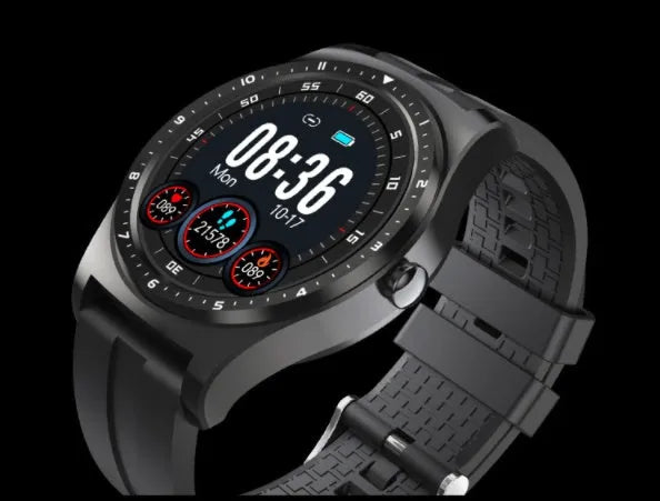 Full Circle smart watch with heart rate and blood pressure monitoring on silicone wristband