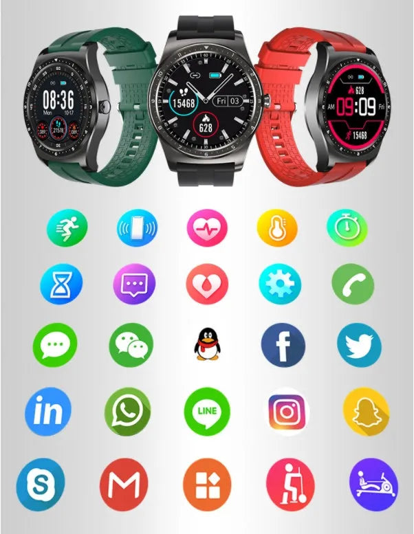 Full Circle smart watch with heart rate and blood pressure monitoring on silicone wristband