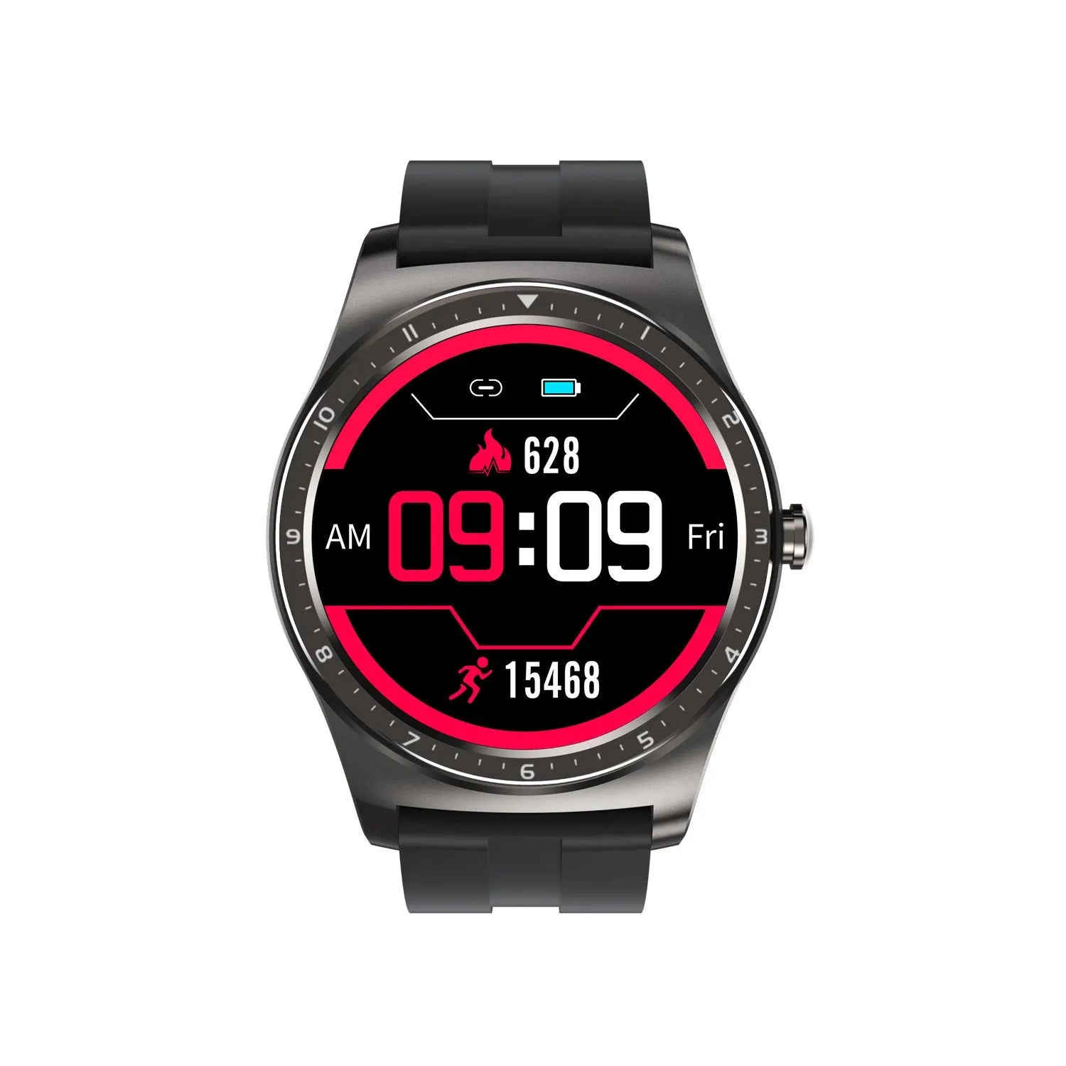 Full Circle smart watch with heart rate and blood pressure monitoring on silicone wristband