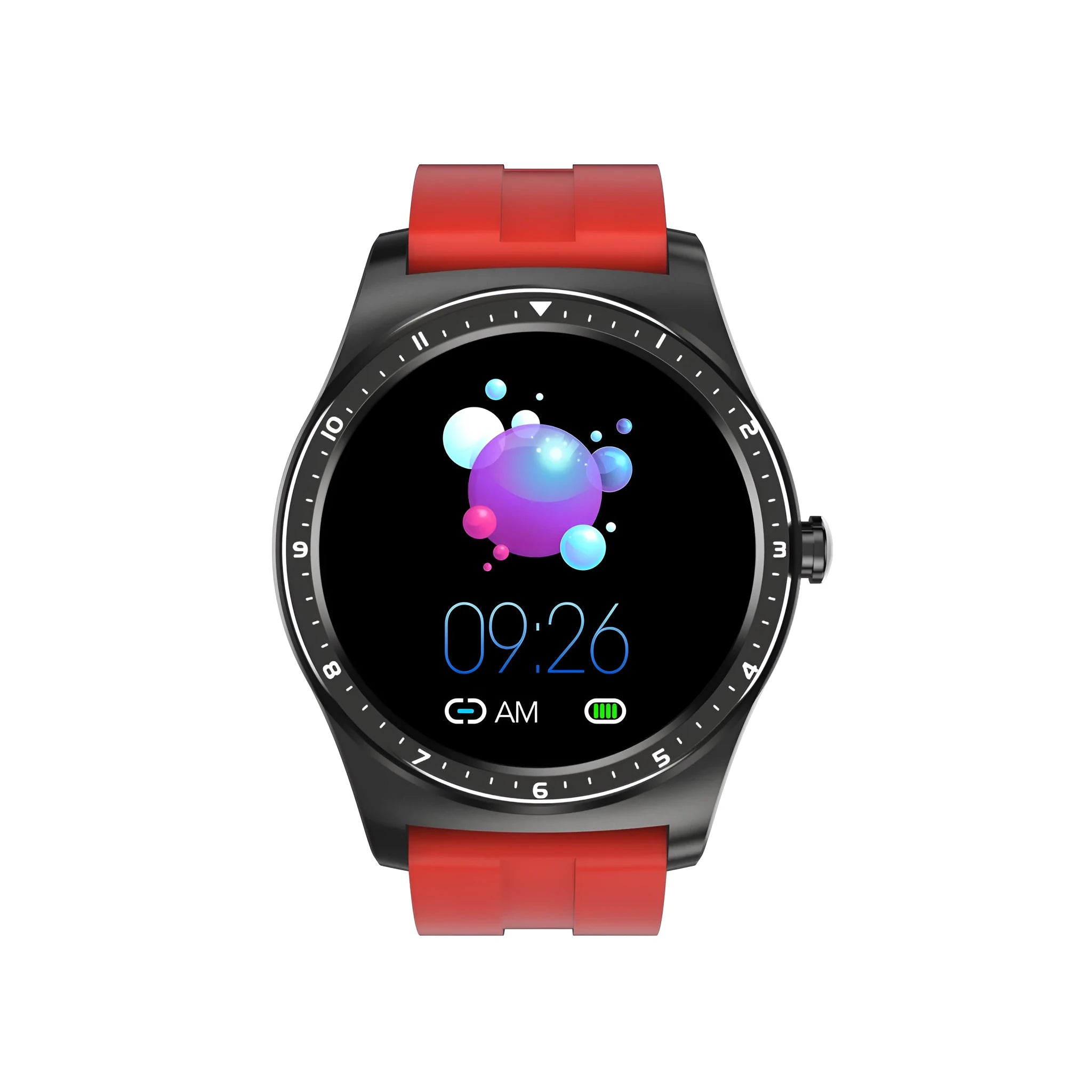 Full Circle smart watch with heart rate and blood pressure monitoring on silicone wristband