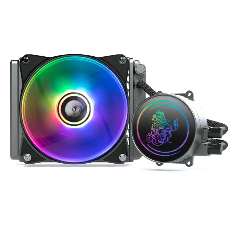 Kirin 240mm ARGB CPU water cooling radiator with colourful lights and dual fans.