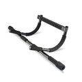 Black steel pipe wall-mounted pull-up bar with an included tension bar for home fitness.