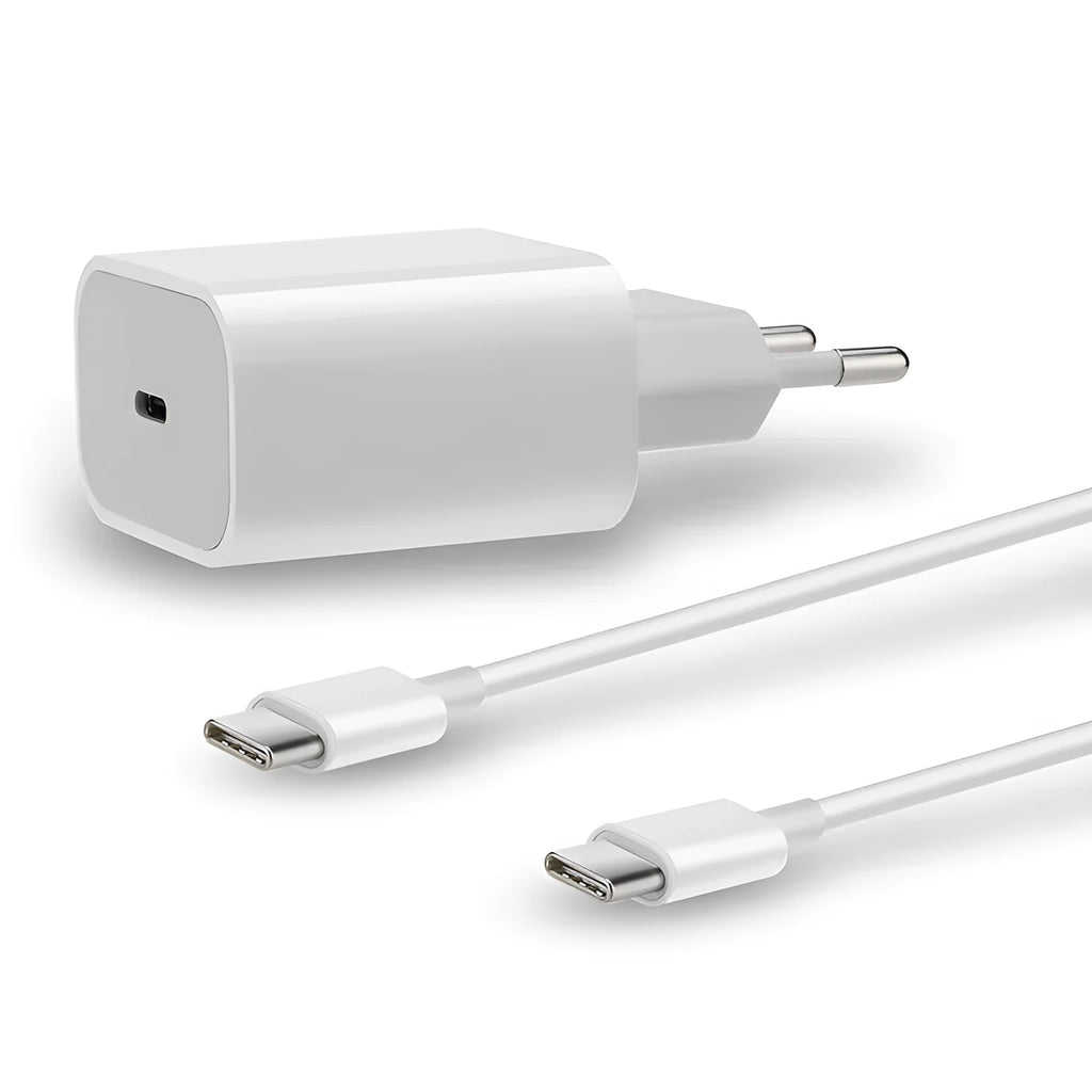 Original 20W USB-C Power Adapter in white with EU plug for fast PD charging