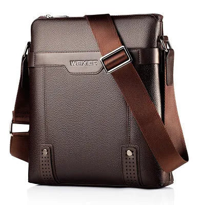 Men's black casual shoulder bag made of soft PU leather with a single strap and zipper.